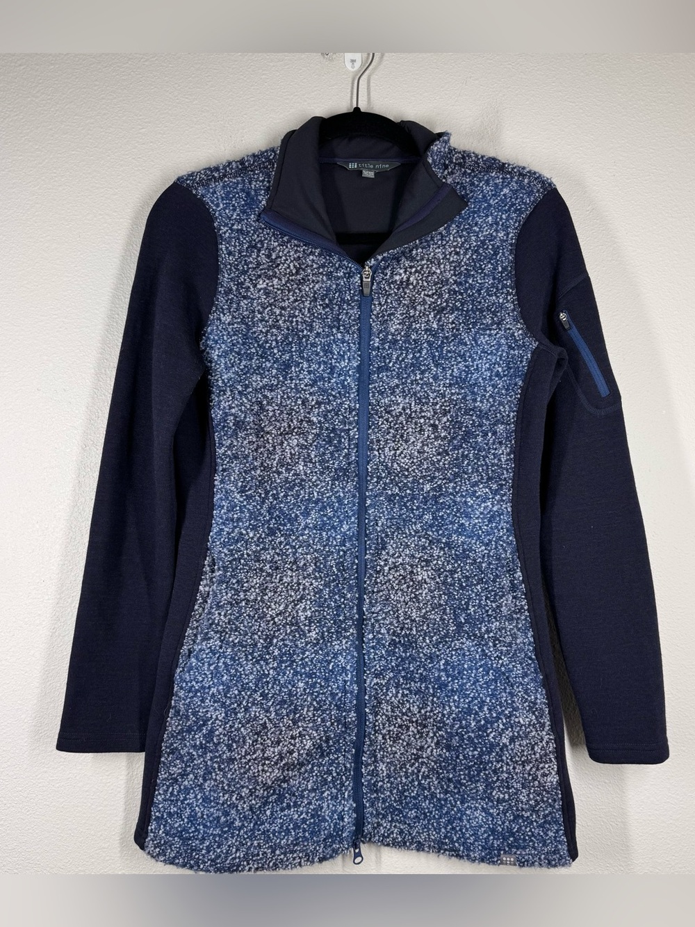 Title Nine Virgin Wool Regulator Full Zip jacket Long Line Navy Blue Women’s XS
